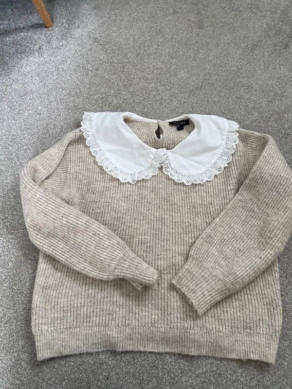 New Look Beige wooly jumper with Peter Pan collar