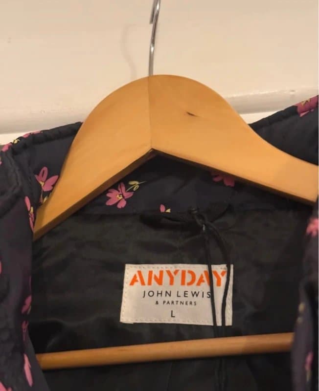 John Lewis John Lewis Anyday Black Pink Ditsy Floral Quilted Padded Relaxed Fit Jacket Size Large