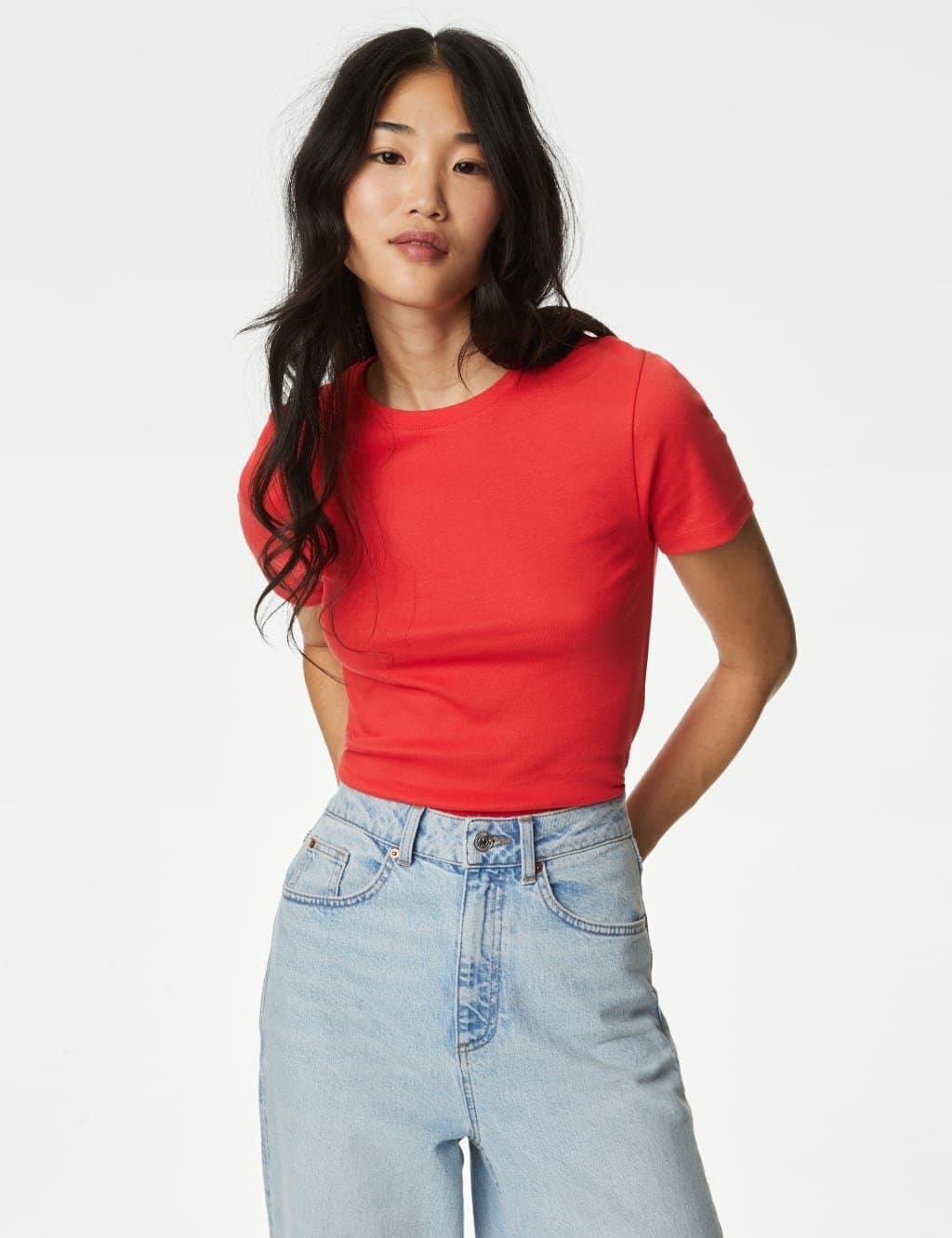 Marks & Spencer M&S Medium Red Pure Cotton Slim Fit T-Shirt