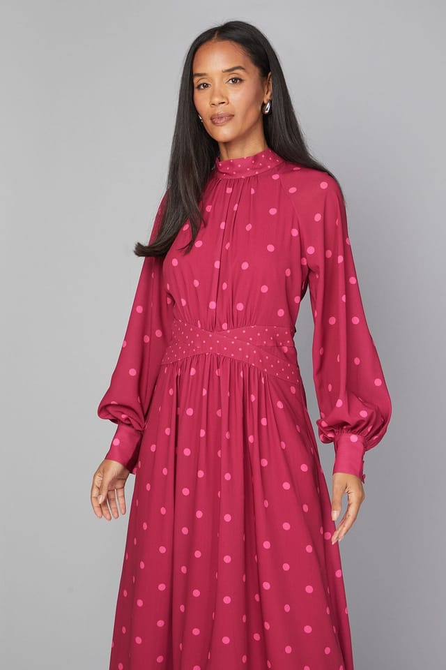 Wallis Wallis Women's Mixed Polka Dot Contrast Midi Dress in Berry - 2