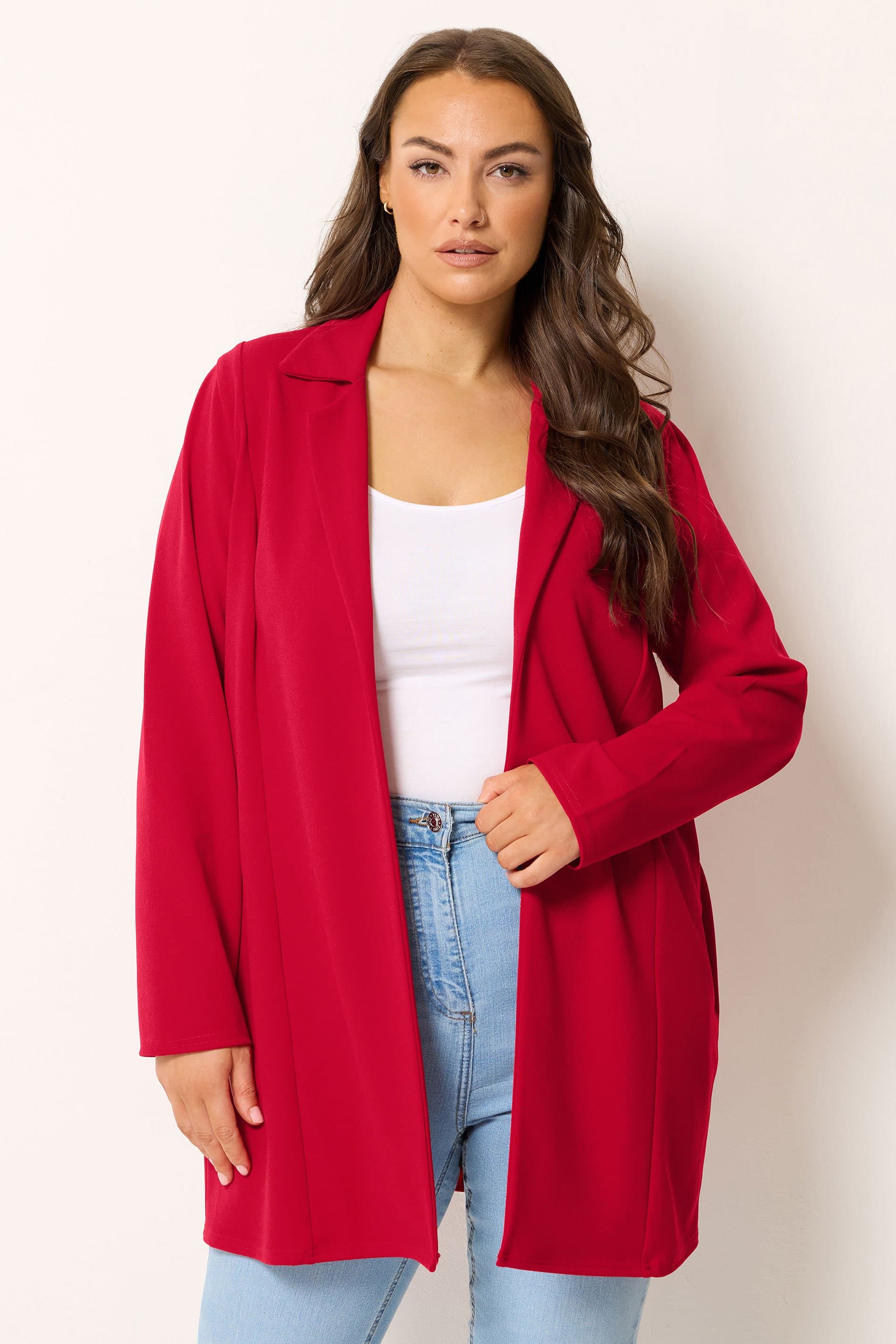 Yours Curve Plus Size Red Longline Blazer