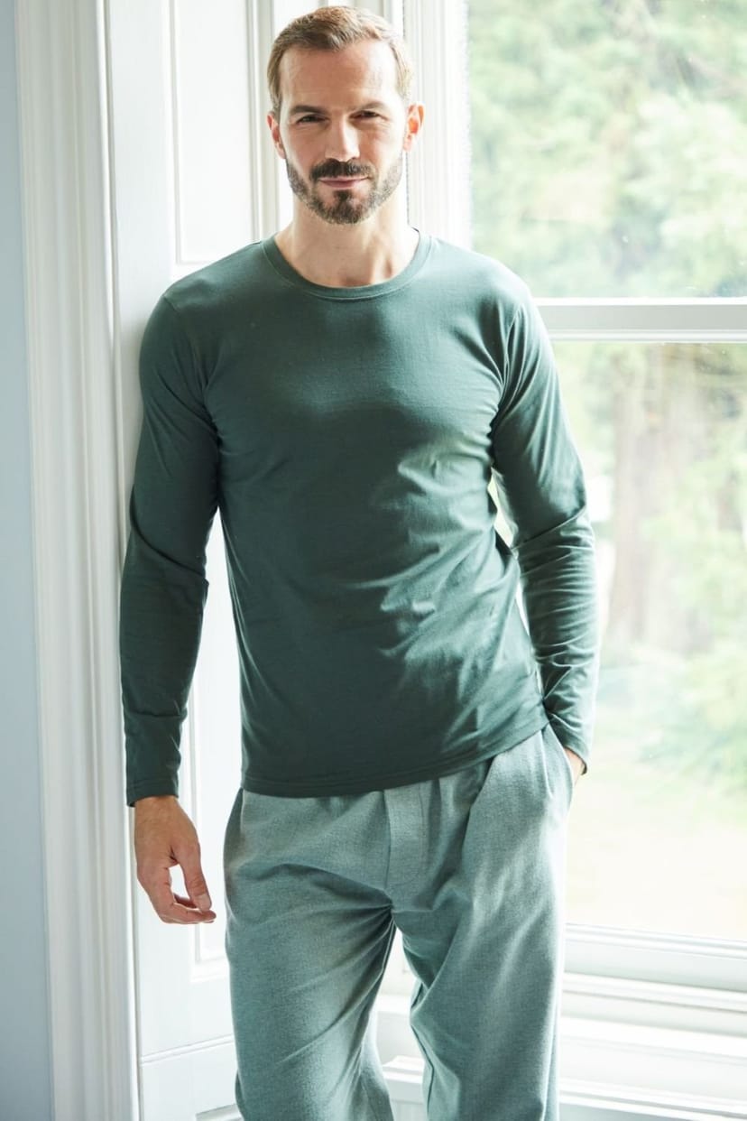 British Boxers British Boxers Men's "Deep Forest" Cotton Jersey Long Sleeve Top in Dark Green - 1