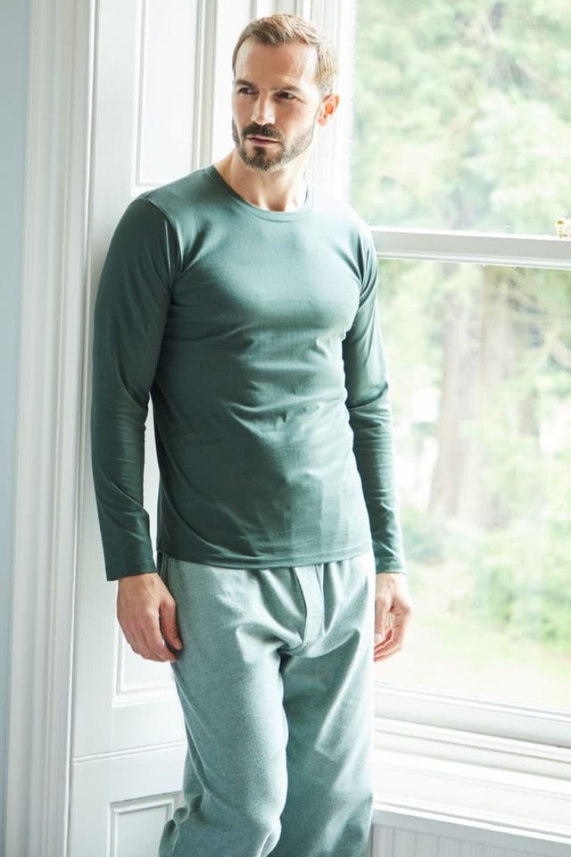 British Boxers British Boxers Men's "Deep Forest" Cotton Jersey Long Sleeve Top in Dark Green - 2