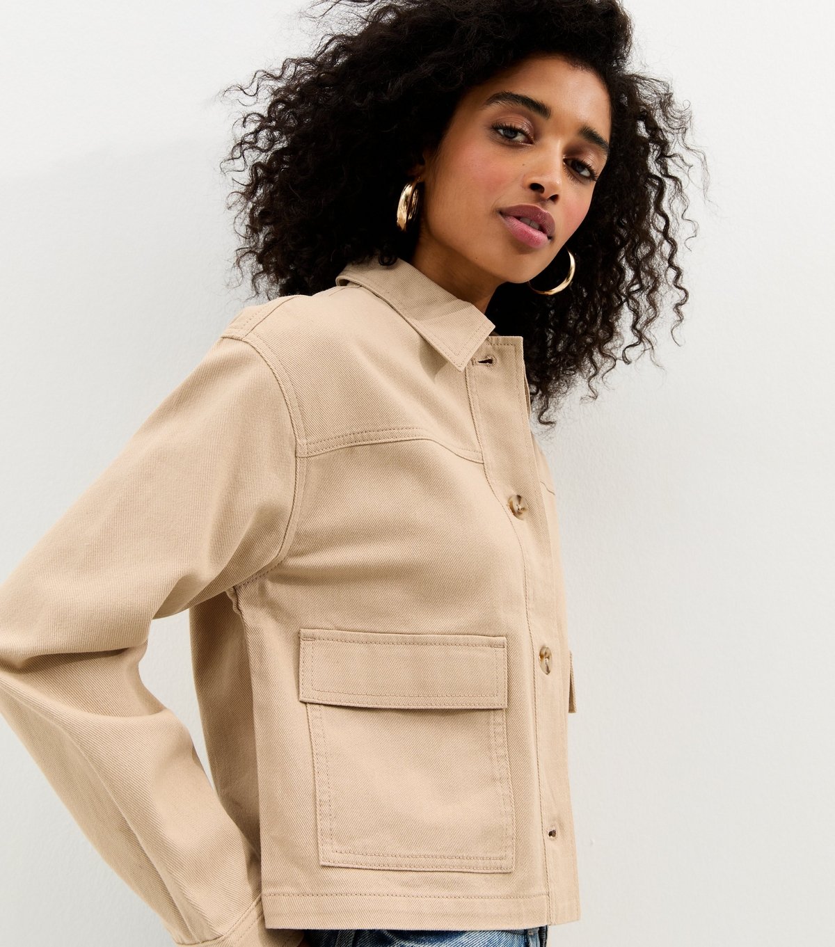 New Look Women's Stone Flap Pocket Cotton Shacket New Look - 3