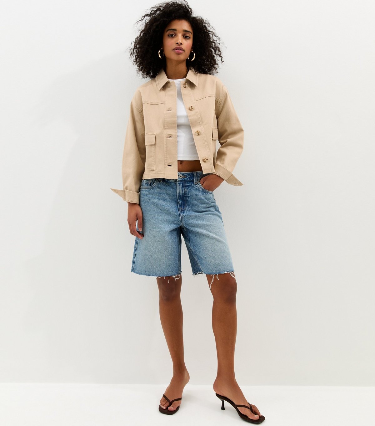 New Look Women's Stone Flap Pocket Cotton Shacket New Look - 4