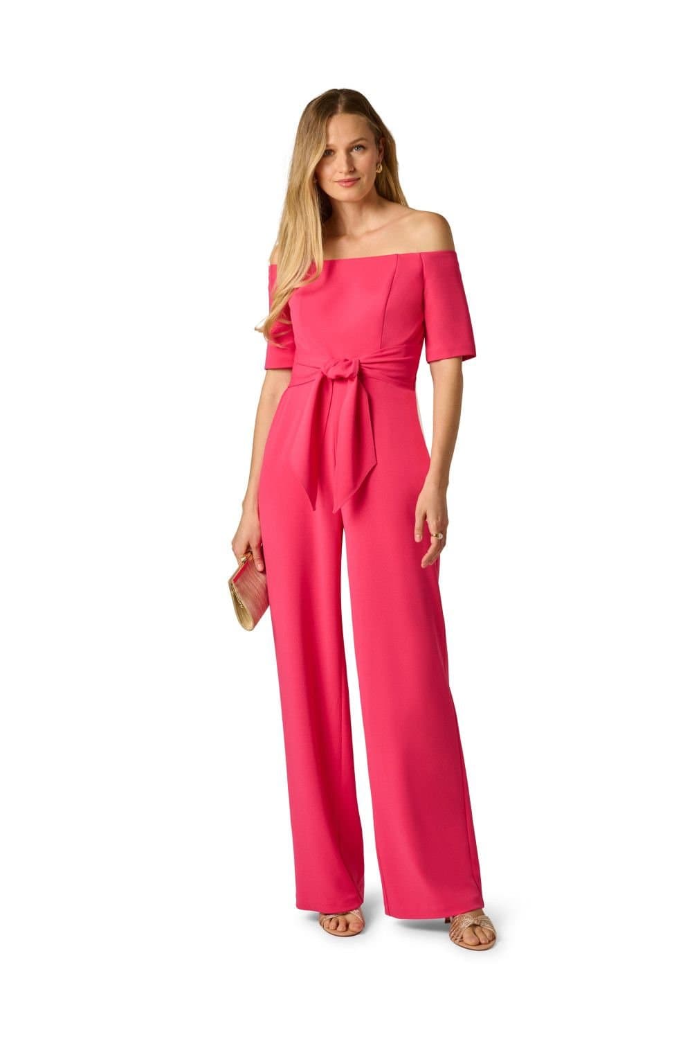 Adrianna Papell Adrianna Papell Women's Knit Crepe Tie Jumpsuit in Pink
