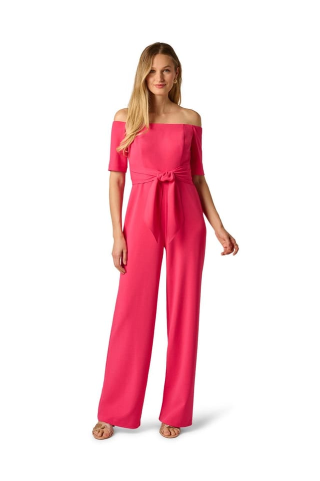 Adrianna Papell Adrianna Papell Women's Knit Crepe Tie Jumpsuit in Pink - 2