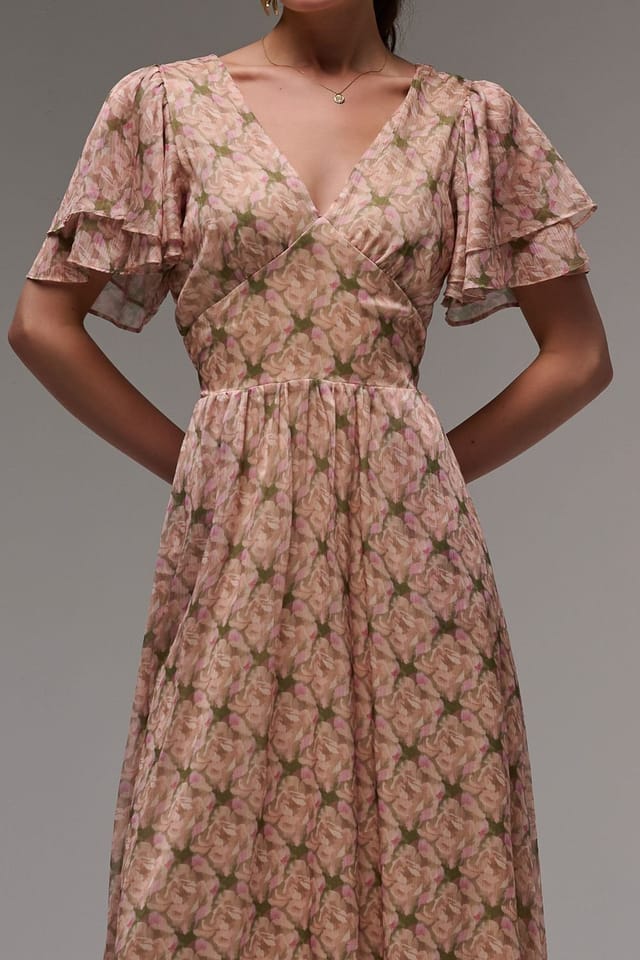 Jolie Moi Jolie Moi Women's Layered Angel Sleeved Chiffon Maxi Dress in Beige - 3