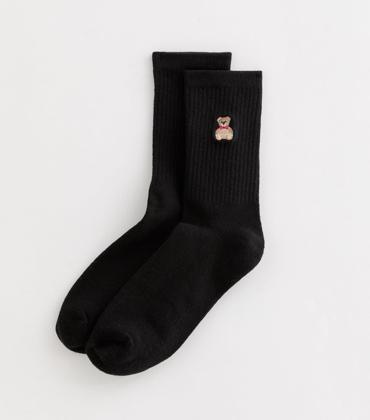 New Look Black Embroidered Teddy Bear Ankle Socks New Look