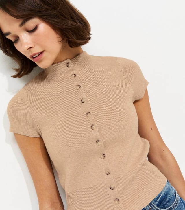 New Look Women's Oatmeal Short Sleeve Knitted Cardigan New Look - 2