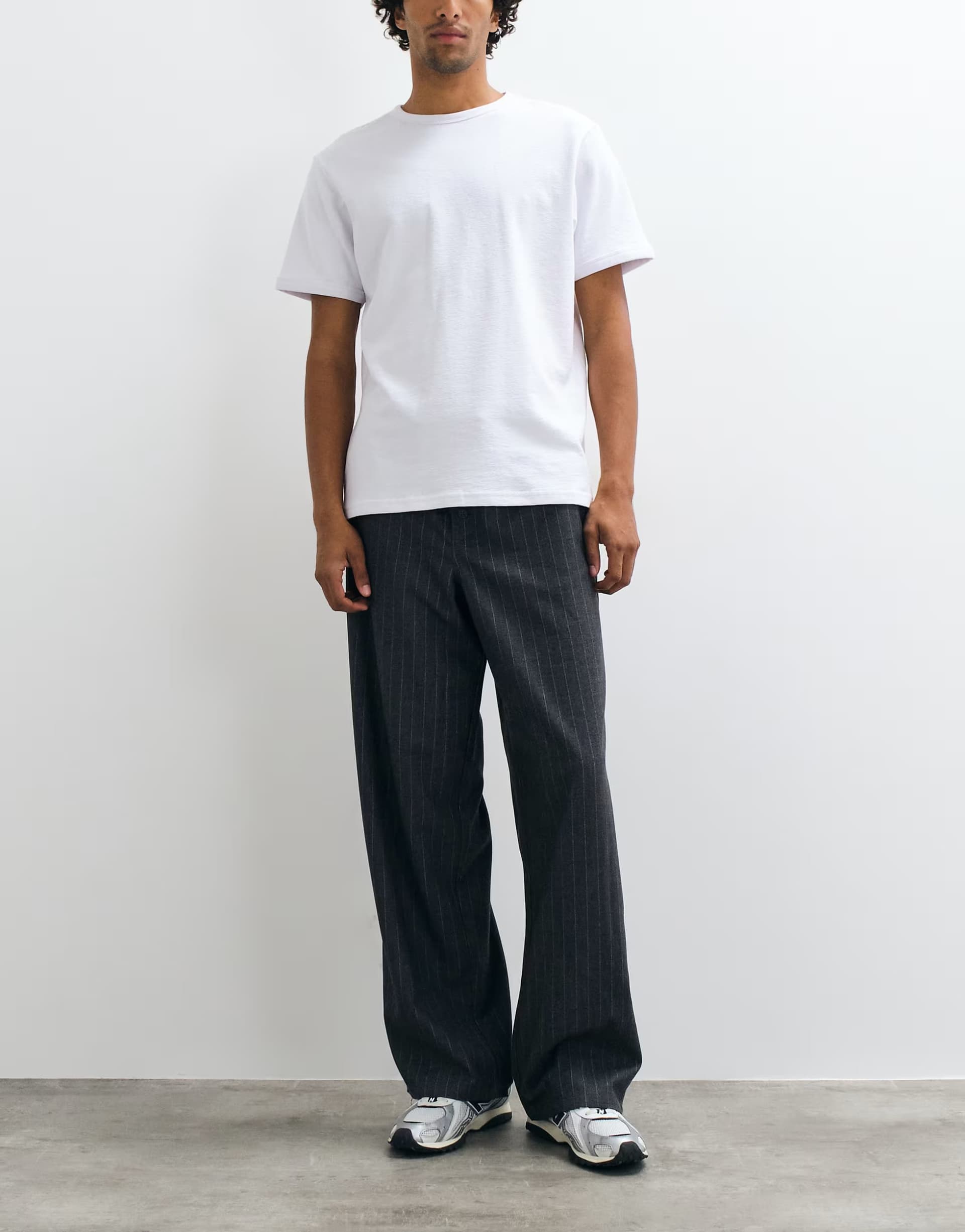 ASOS ASOS DESIGN baggy trouser in grey pinstripe with button detail and drawstring