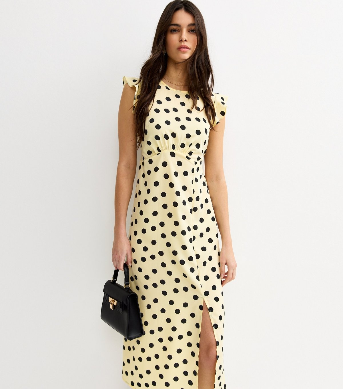 New Look Women's Yellow Polka Dot Frilly Cap Sleeve Midi Dress New Look - 2
