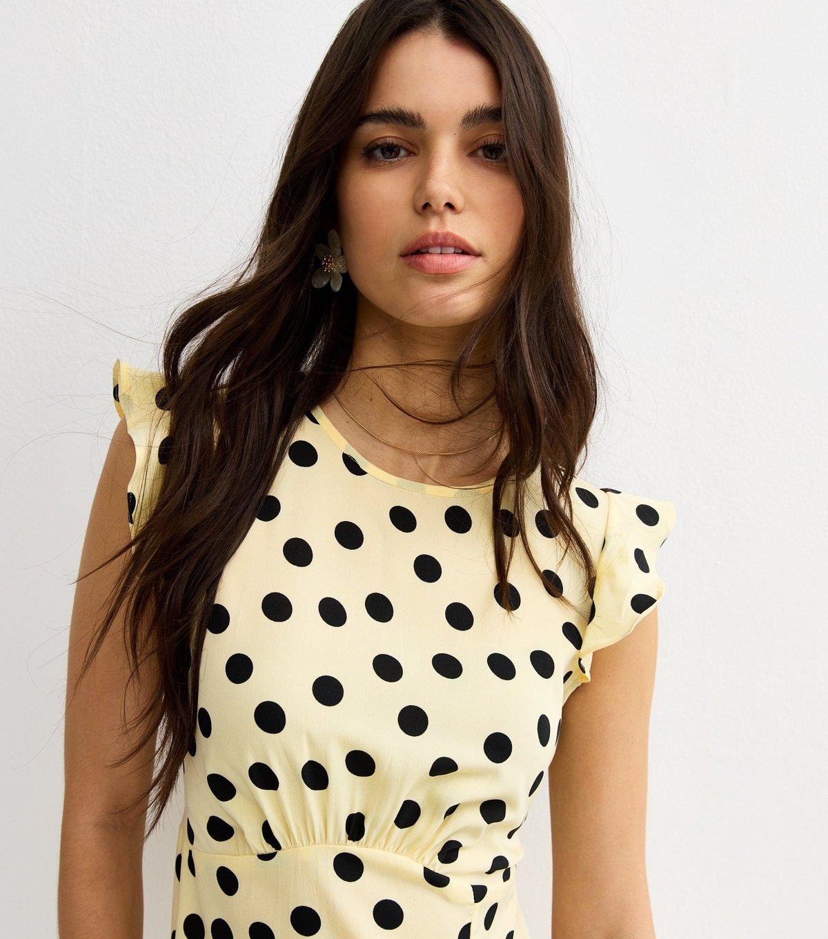 New Look Women's Yellow Polka Dot Frilly Cap Sleeve Midi Dress New Look - 3