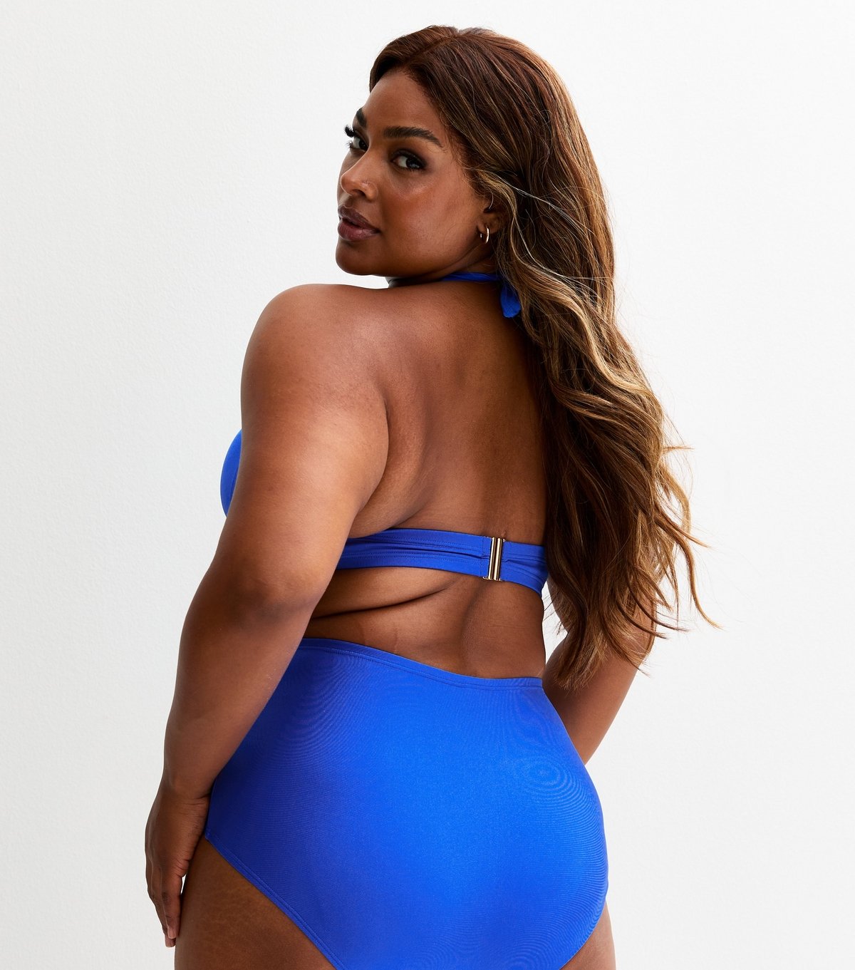 New Look Women's Plus Size Bright Blue Ring Detail Halterneck Bikini Top Curves New Look - 4