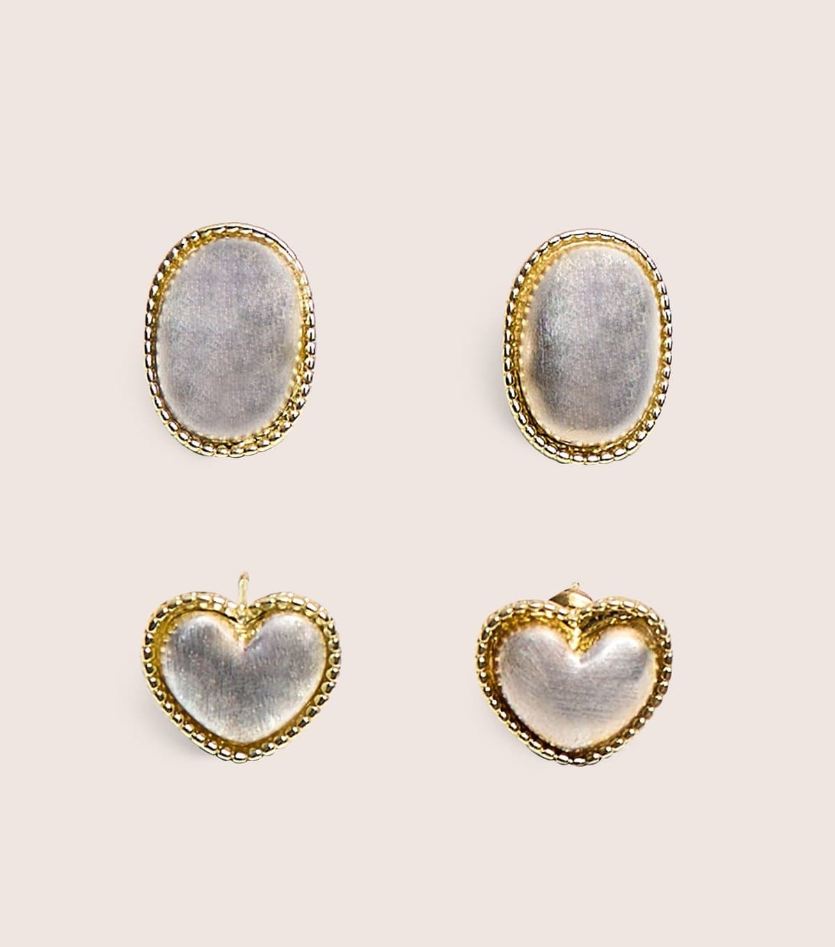 Public Desire Public Desire Silver Tone Pack of 2 Oval and Heart Earrings