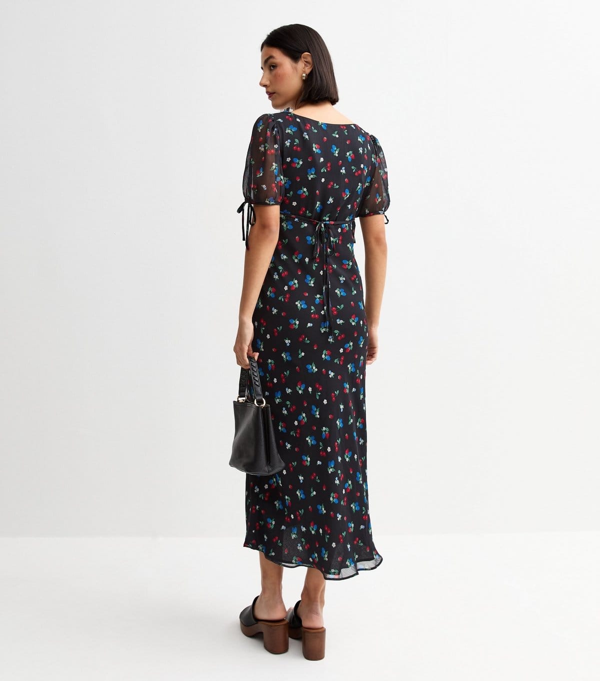 New Look Women's Black Berry Print Chiffon Tie Trim Midi Dress New Look - 4