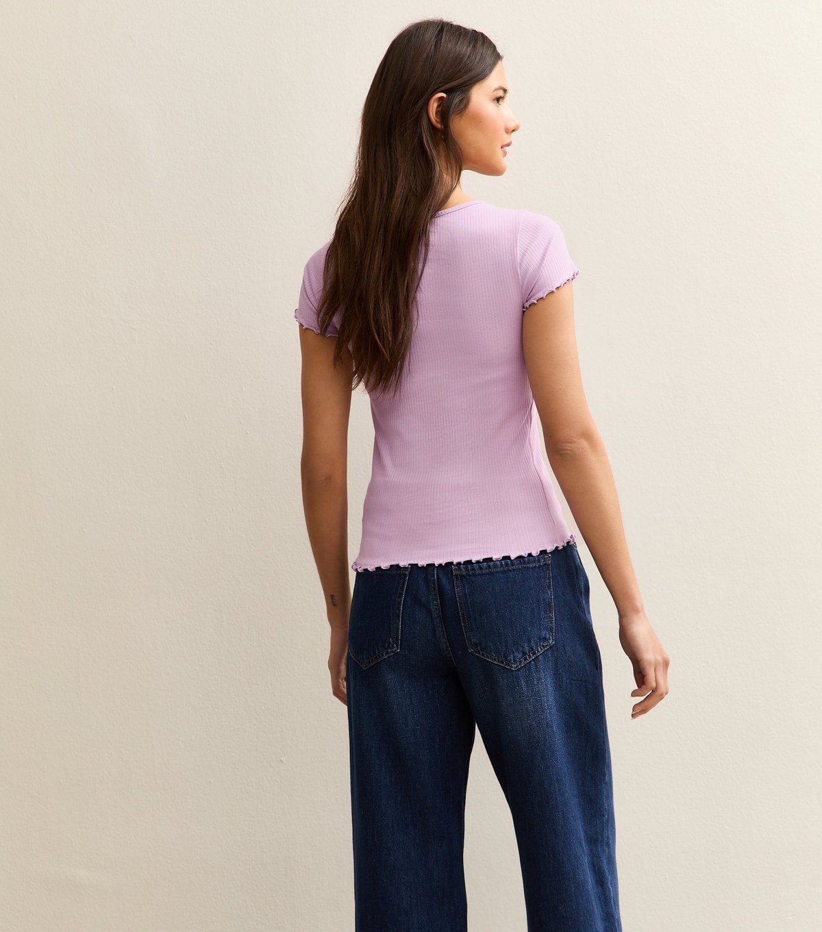 New Look Women's Lilac Short Sleeve Frilly Trimmed Top New Look - 4