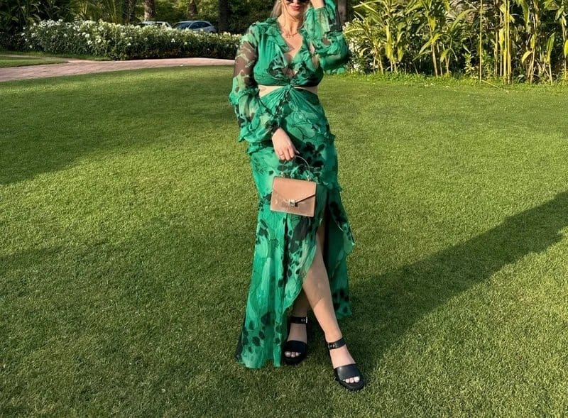 ASOS Green Chiffon Maxi Dress with Ruffles