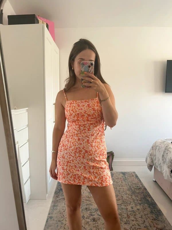 Bershka Bershka floral orange mini summer dress