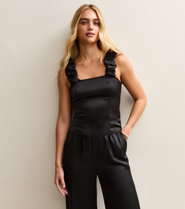 New Look Women's Black Satin Ruched Strap Cami New Look - 2