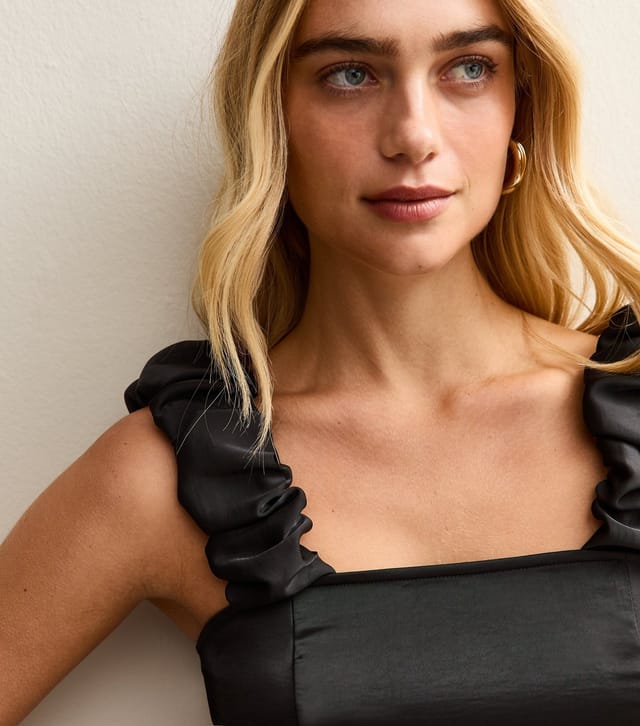 New Look Women's Black Satin Ruched Strap Cami New Look - 3