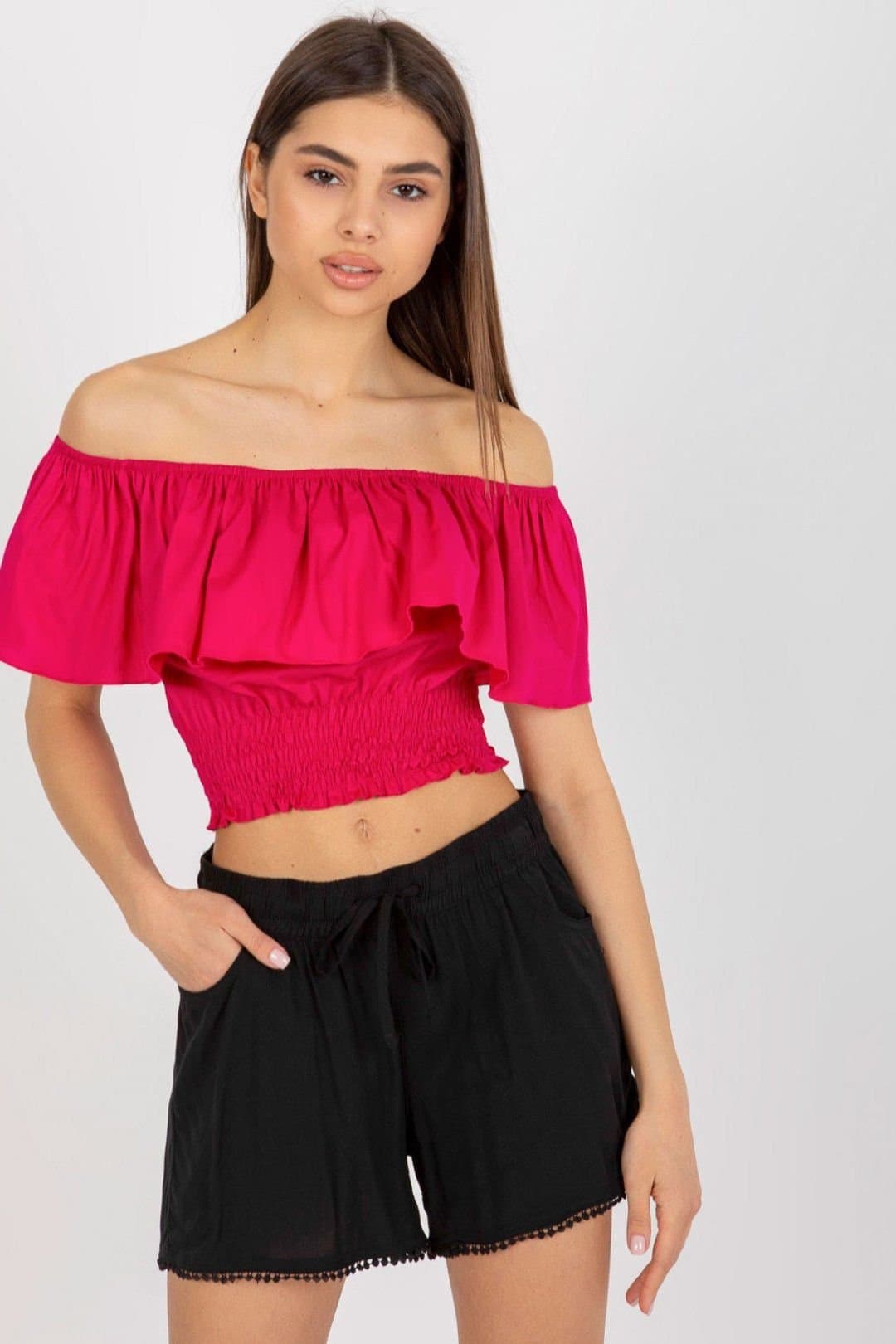 Love Lace Love Lace Women's Off Shoulder Cotton Boho Blouse in Pink