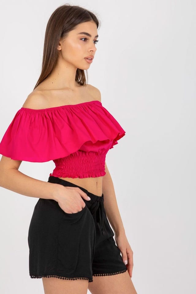 Love Lace Love Lace Women's Off Shoulder Cotton Boho Blouse in Pink - 2
