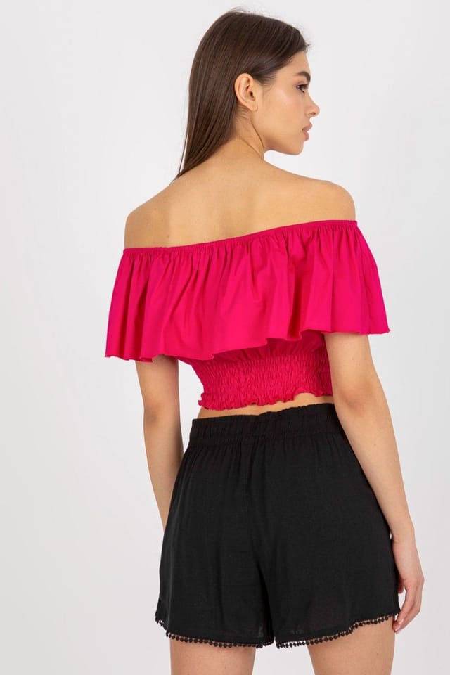 Love Lace Love Lace Women's Off Shoulder Cotton Boho Blouse in Pink - 3