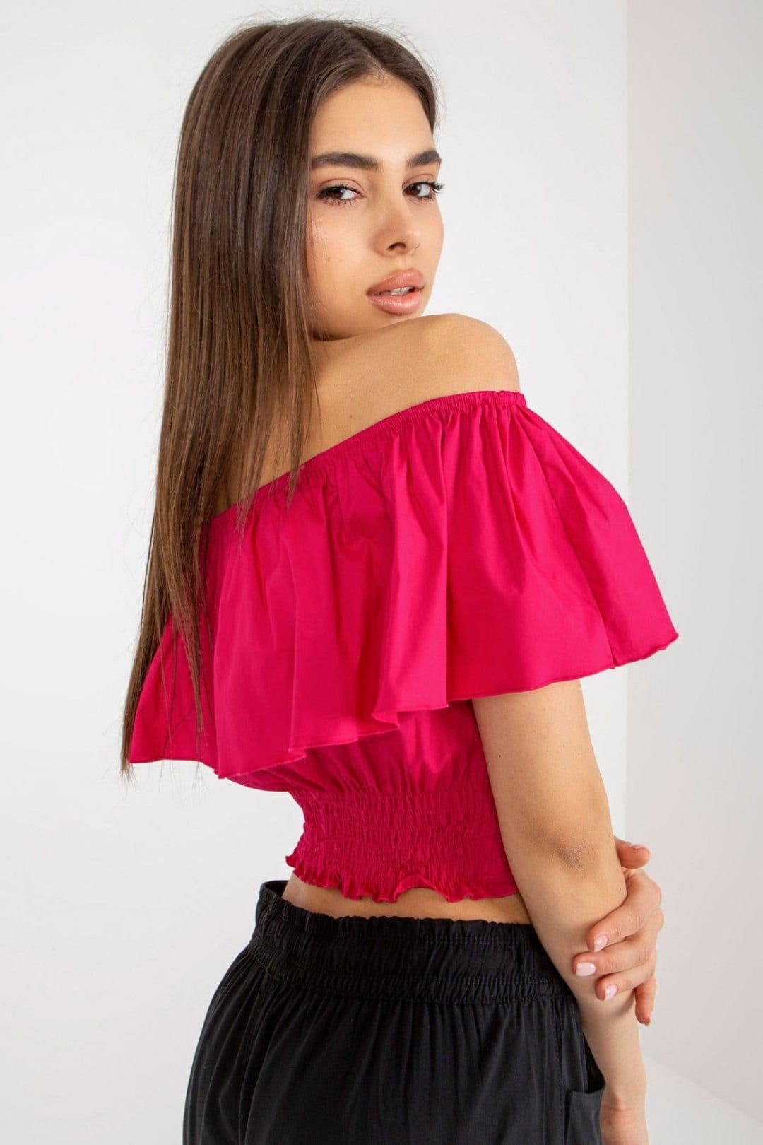 Love Lace Love Lace Women's Off Shoulder Cotton Boho Blouse in Pink - 4