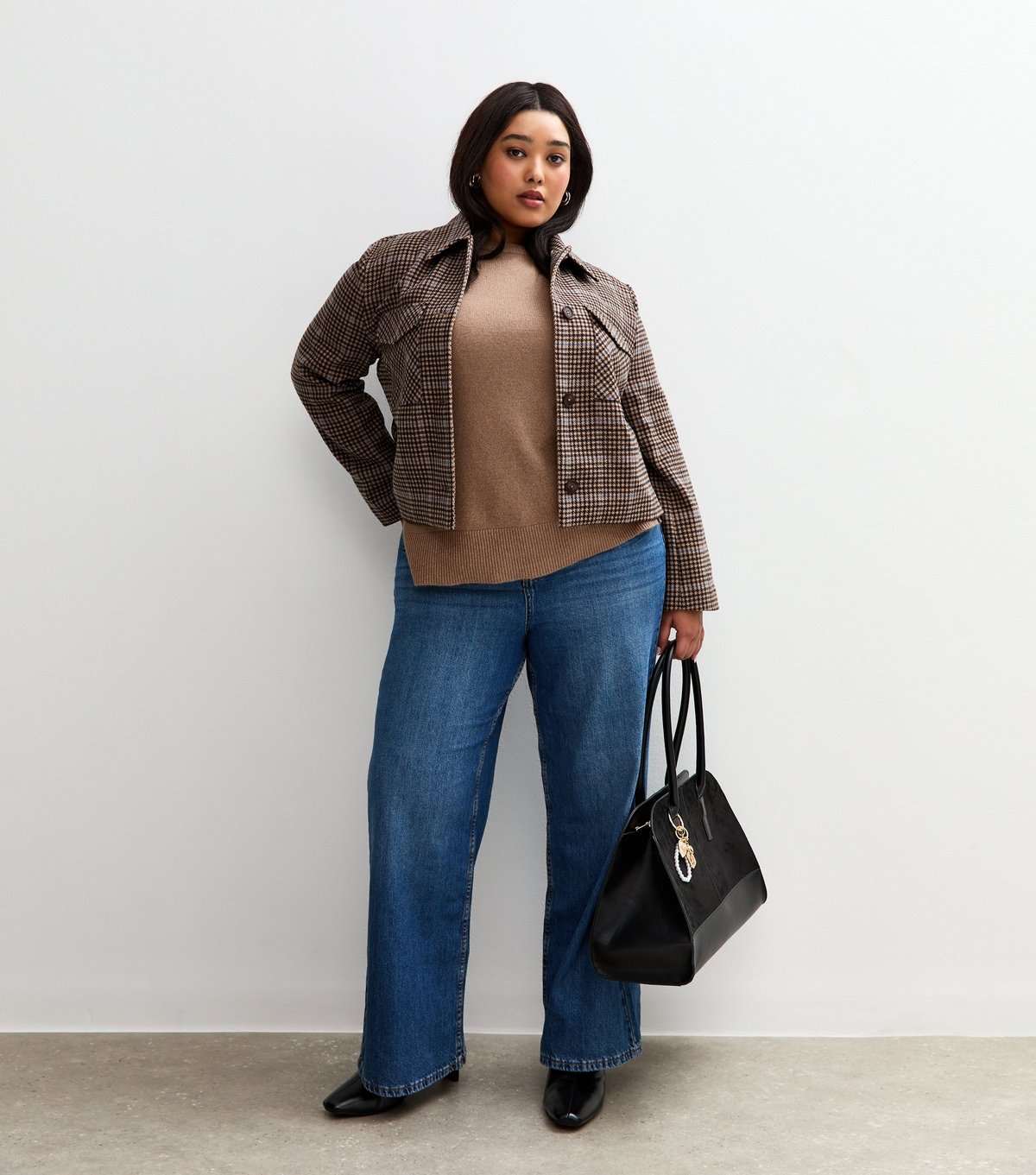 New Look Women's Plus Size Brown Crew Neck Split Hem Jumper Curves New Look - 3