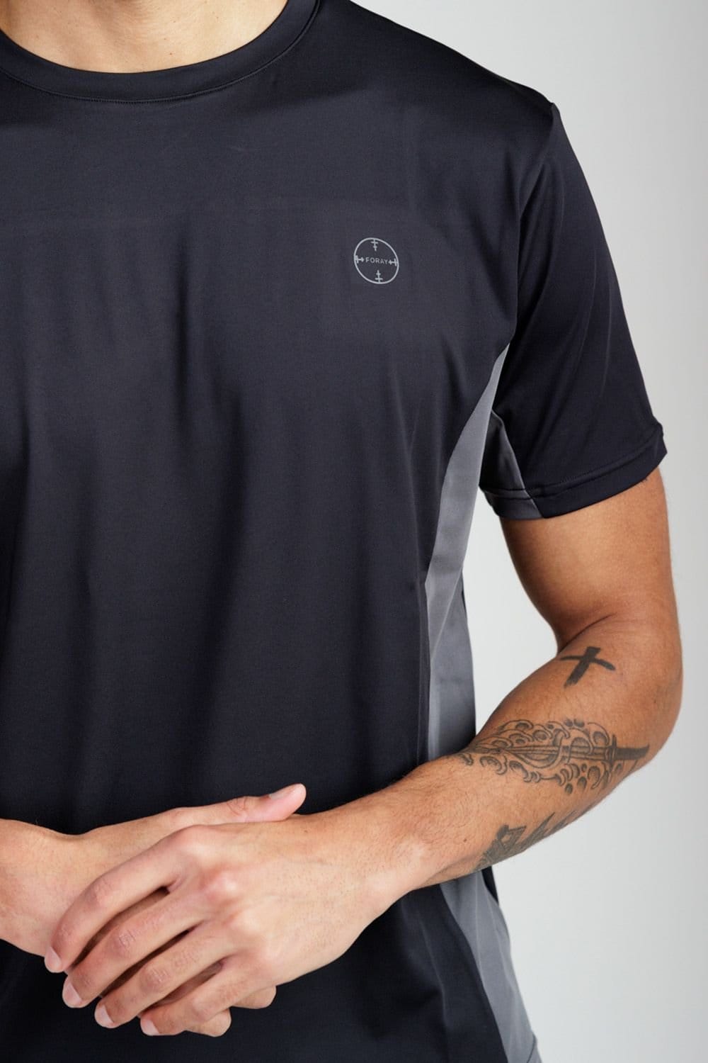Foray Foray Men's Short Sleeve Technical Tonal Panelled Sports T-Shirt in Black - 4