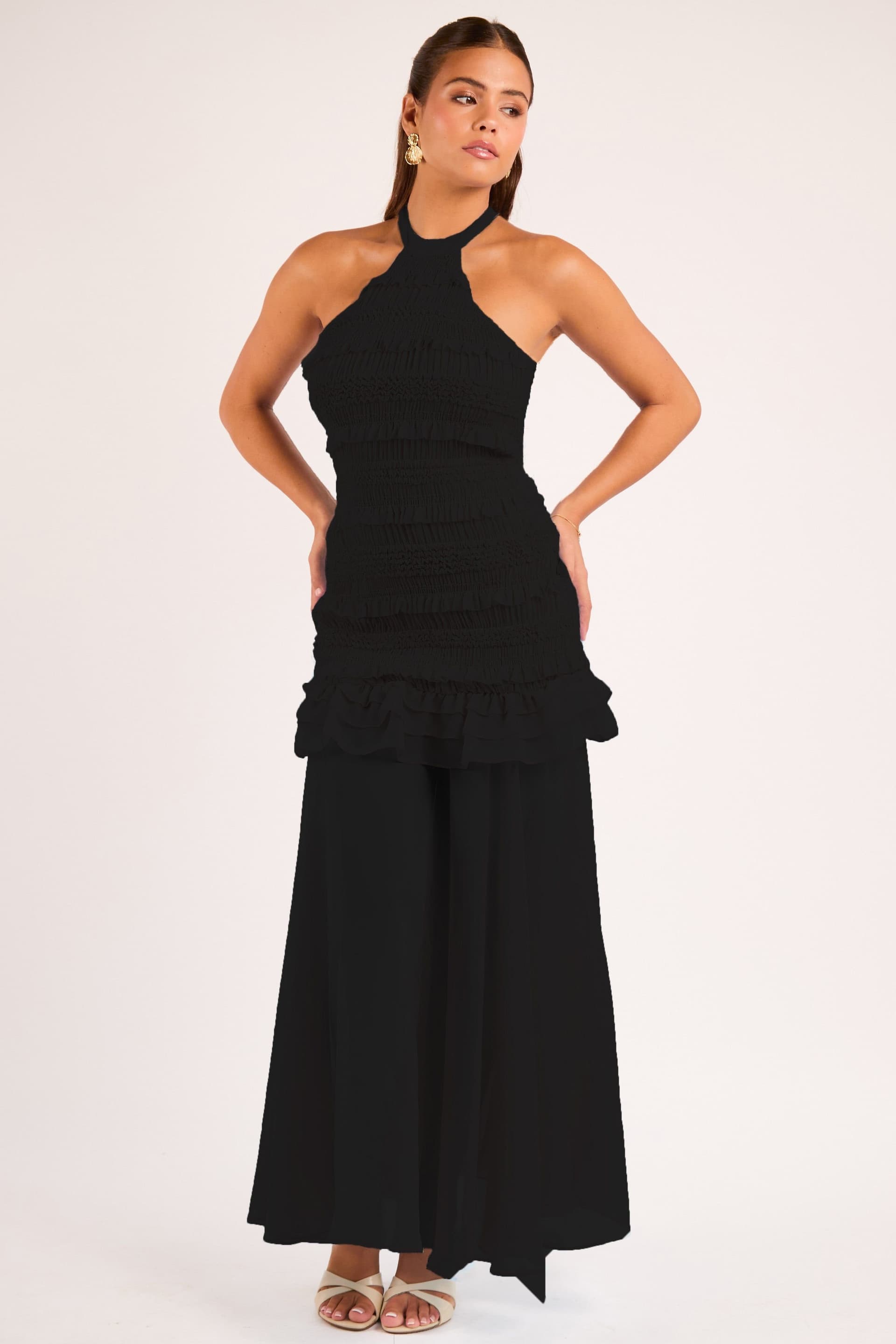 Jaded Rose Jaded Rose Women's Sarrah Black Tiered Chiffon Fit & Flare Halter Maxi Dress