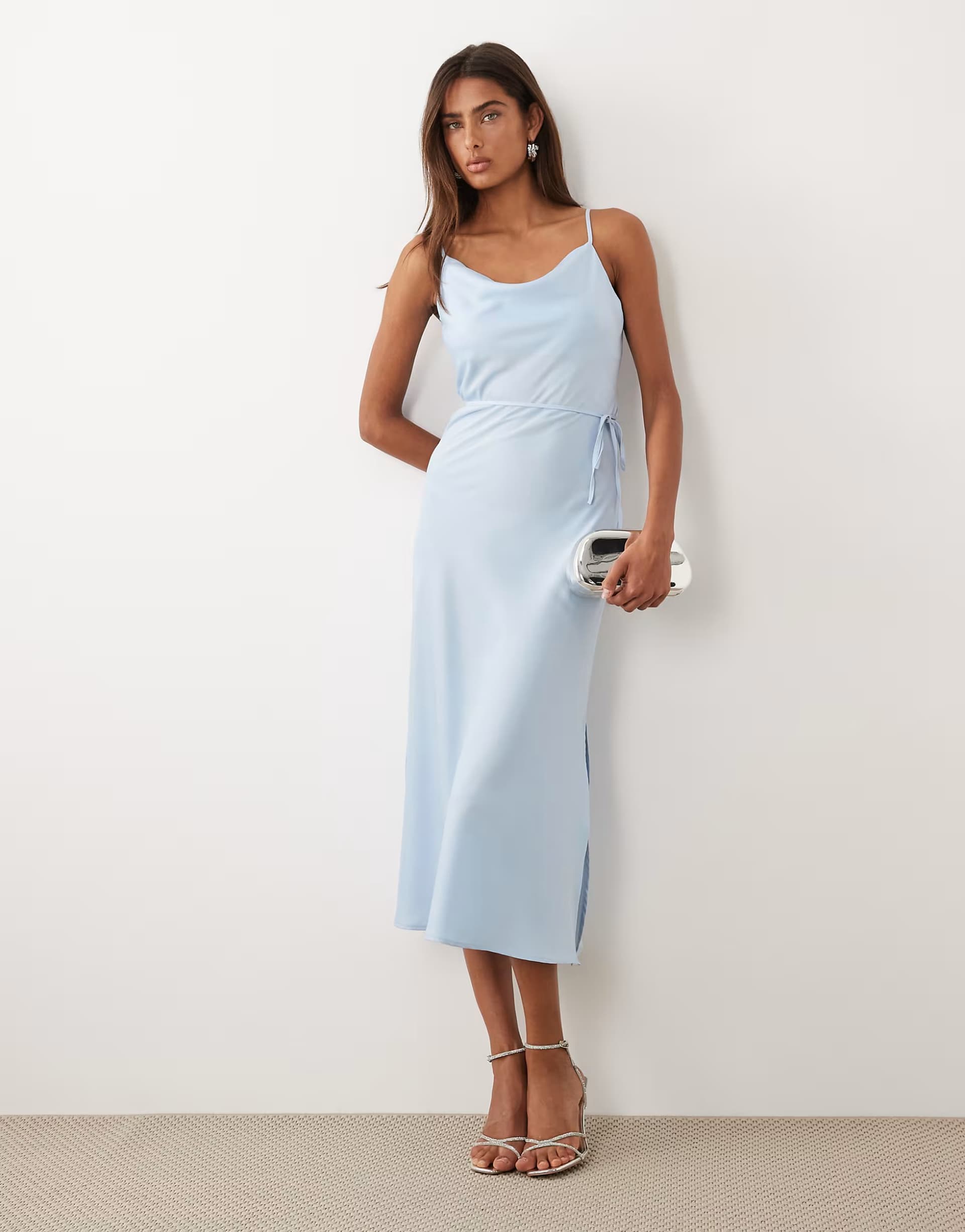 ASOS YAS satin cami midi dress in light blue