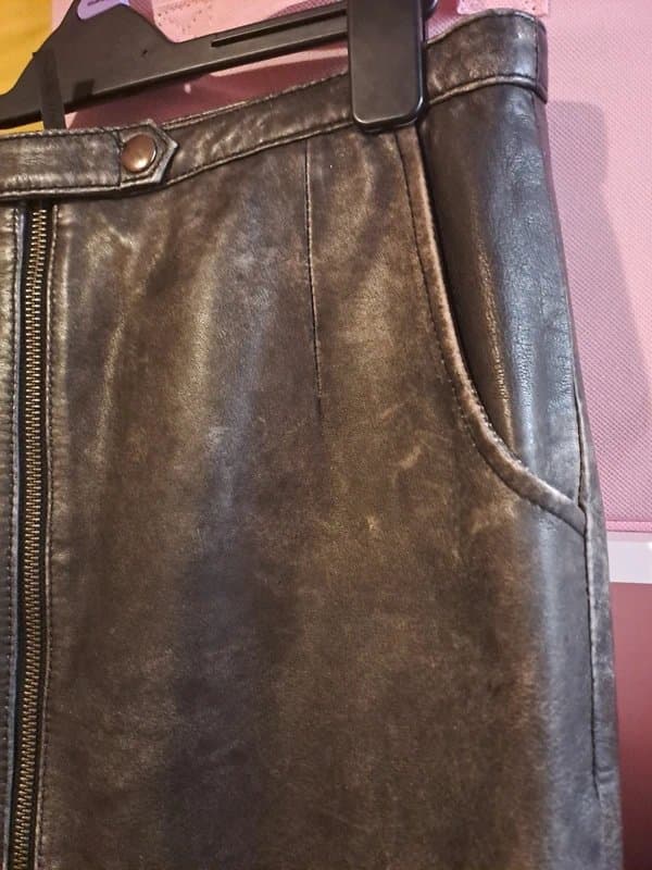 Topshop Topshop Genuine Leather Distressed Zip Front Pencil Midi Skirt UK 10