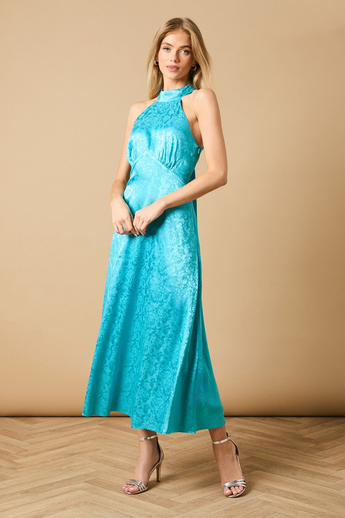 Oasis Oasis Women's Bias Halterneck Midi Dress in Aqua - 2