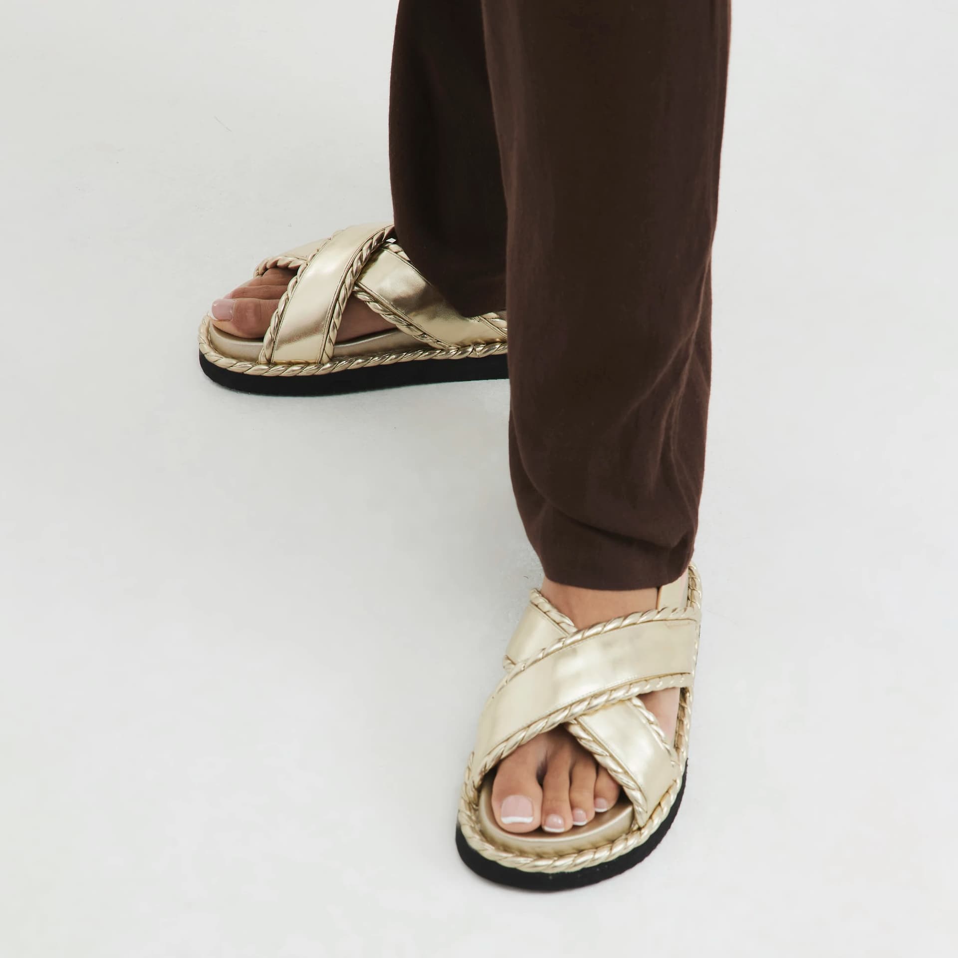 River Island River Island Womens Gold Cross Strap Footbed Sandals