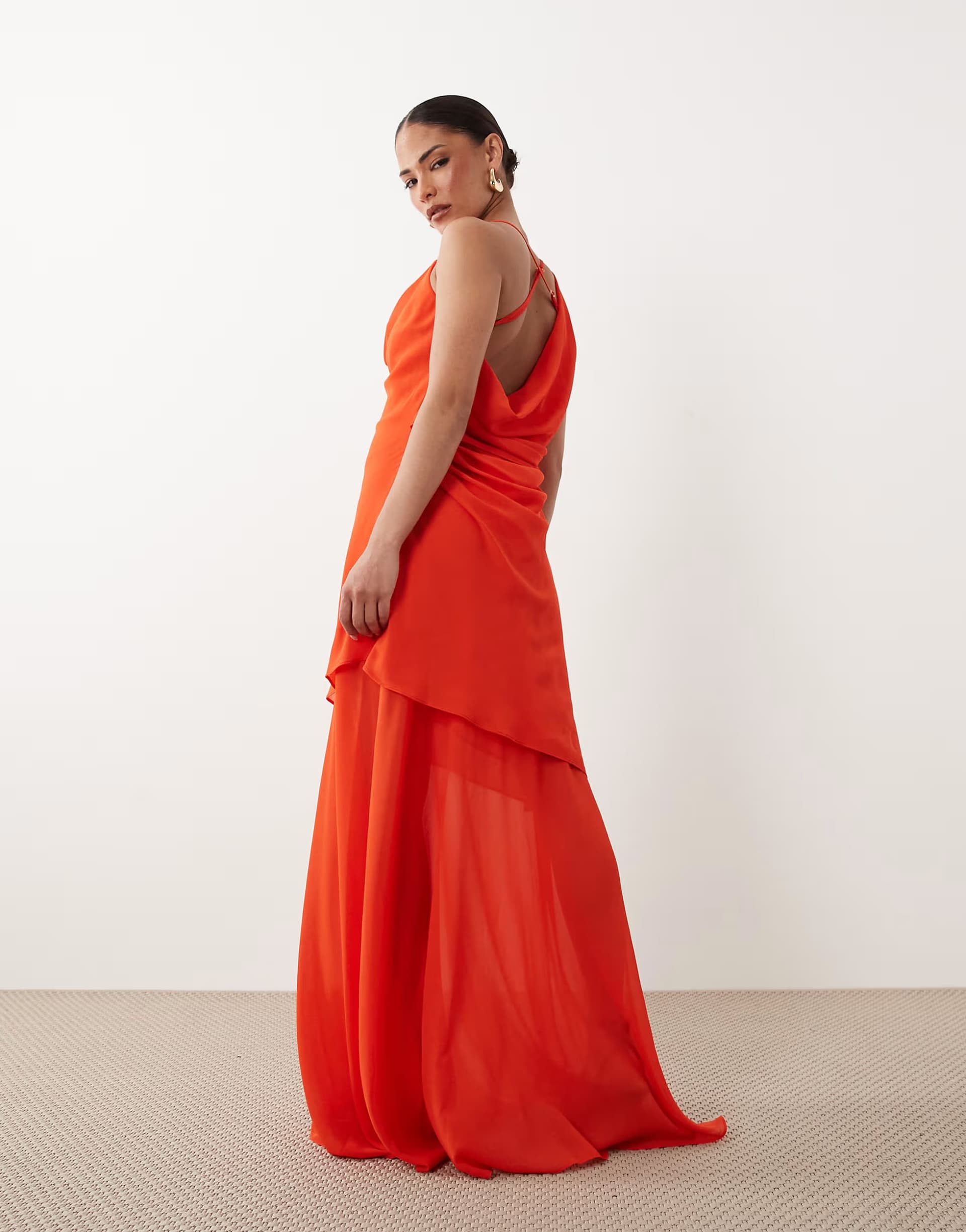 ASOS TFNC Petite chiffon cowl neck maxi dress in orange