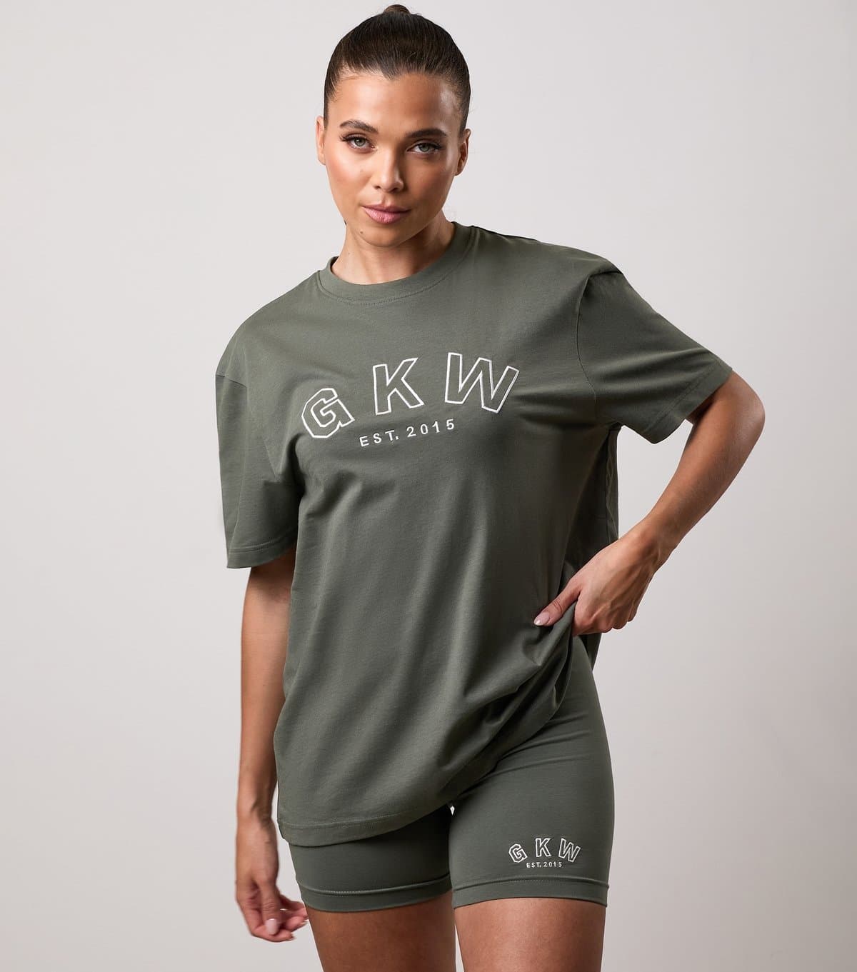 Gym King Women's Light Khaki Logo Embroidered Boyfriend Fit T-Shirt Gym King New Look