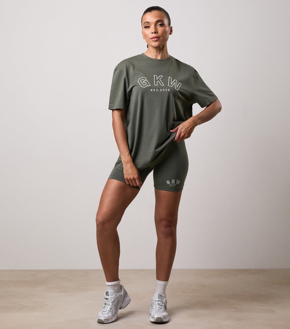 Gym King Women's Light Khaki Logo Embroidered Boyfriend Fit T-Shirt Gym King New Look - 2