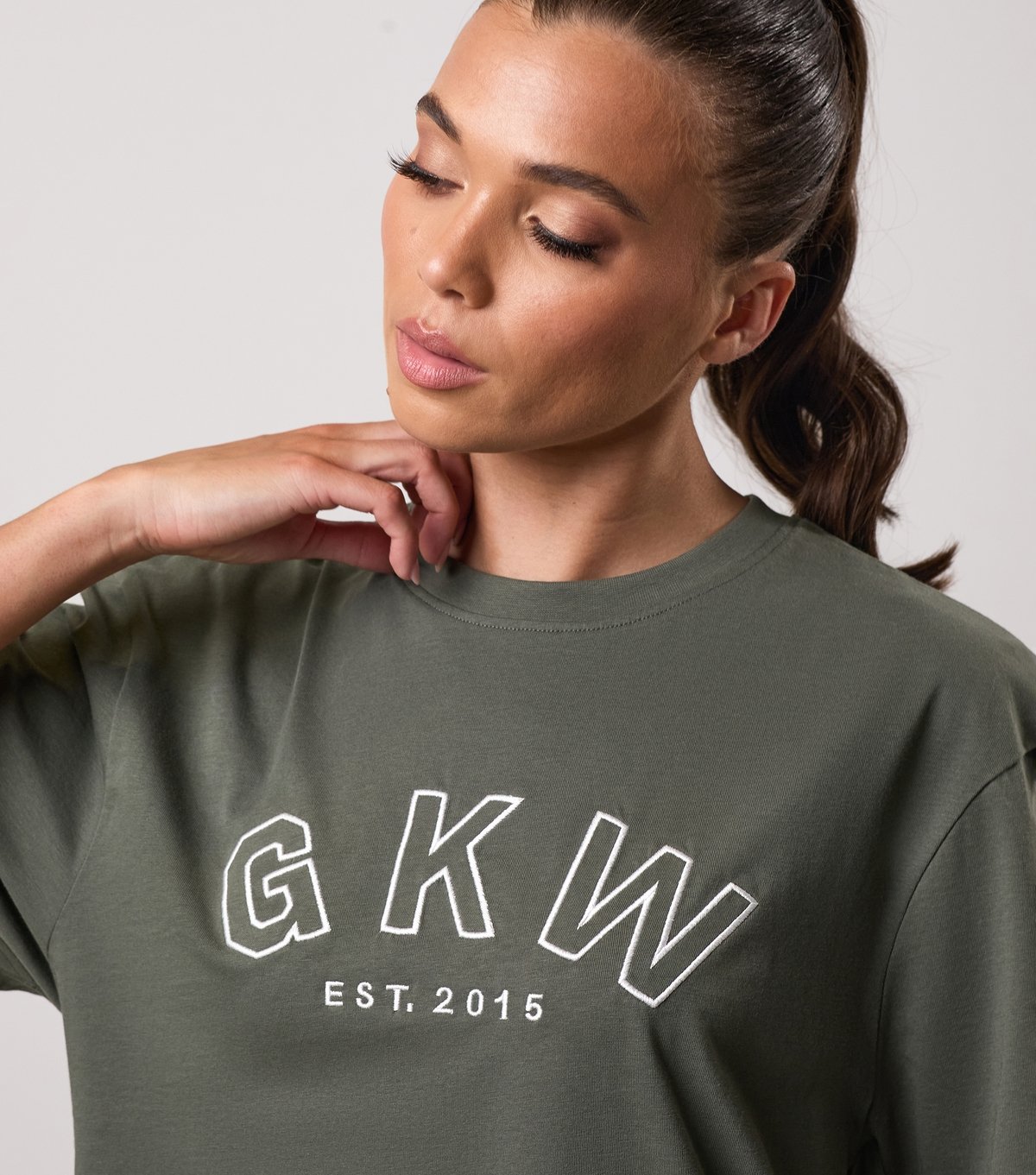 Gym King Women's Light Khaki Logo Embroidered Boyfriend Fit T-Shirt Gym King New Look - 4