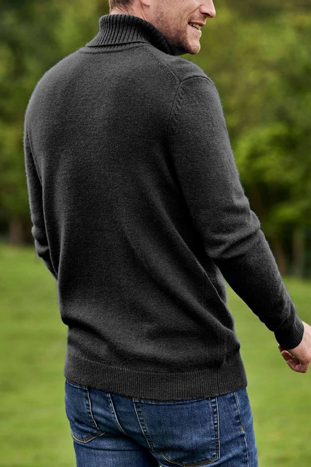WoolOvers WoolOvers Men's Mens Lambswool Polo Neck Jumper in Navy - 2