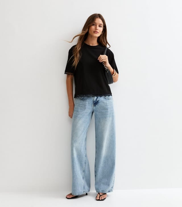 New Look Women's Black T-Shirt Lace Hem Boxy T-Shirt New Look - 3