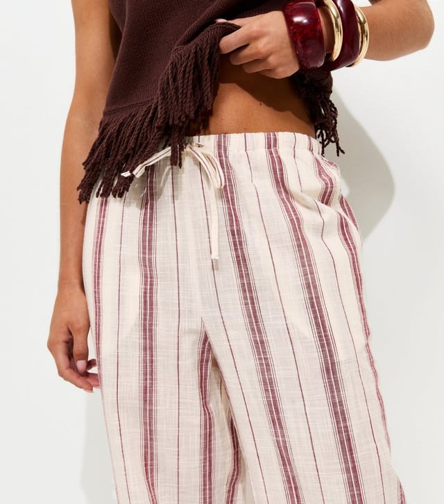 New Look Women's Petite Rust Striped Woven Wide Leg Trousers New Look - 2