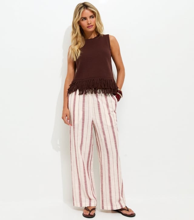 New Look Women's Petite Rust Striped Woven Wide Leg Trousers New Look - 3