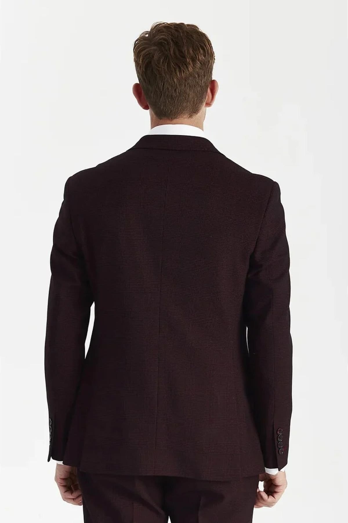Paul Andrew Paul Andrew Men's 2 Piece Suit Prince Of Wales Checked Double Breasted in Wine - 4
