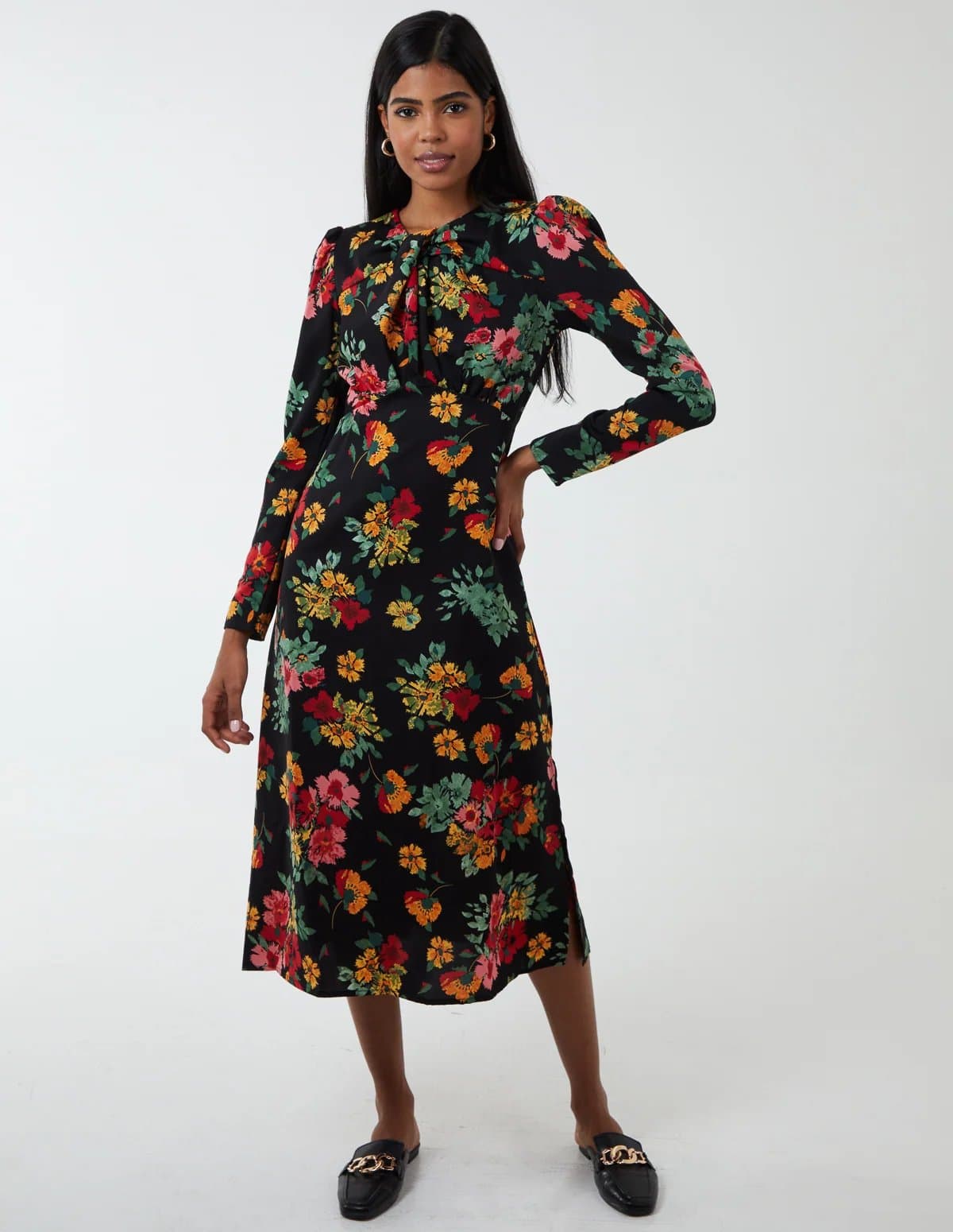 Blue Vanilla Floral Twist Panel Fit And Flare Midi Dress