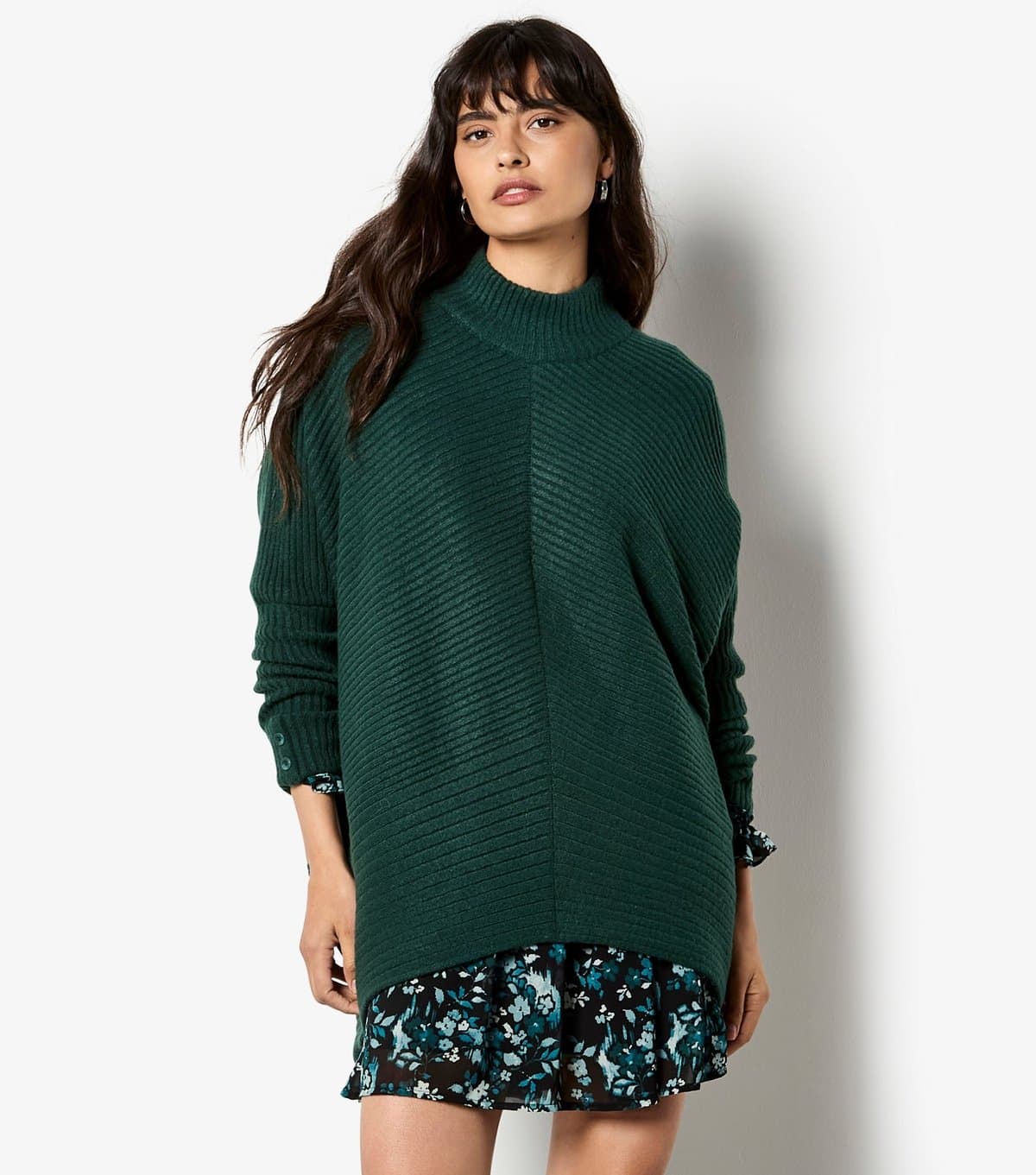Apricot Women's Dark Green Chevron Knit High Neck Jumper Apricot New Look