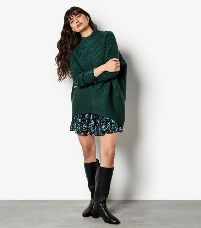 Apricot Women's Dark Green Chevron Knit High Neck Jumper Apricot New Look - 2