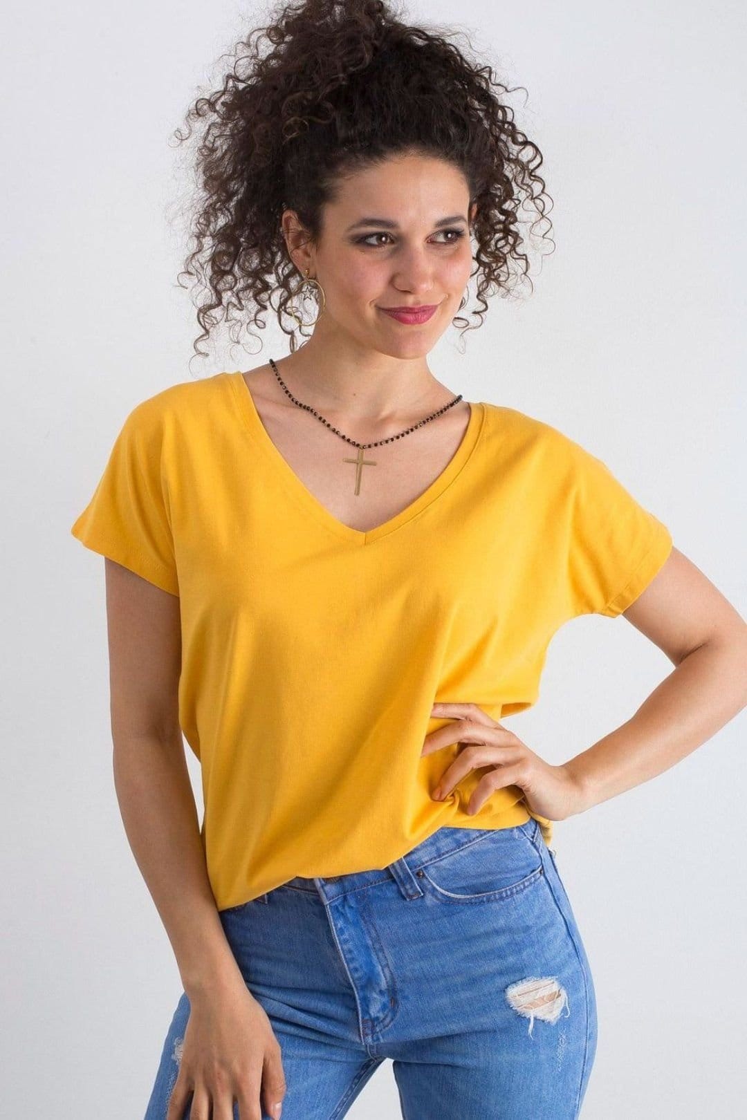Love Lace Love Lace Women's Short Sleeve Heart Neck T-Shirt for Any Occasion Style 168498 in Yellow - 1
