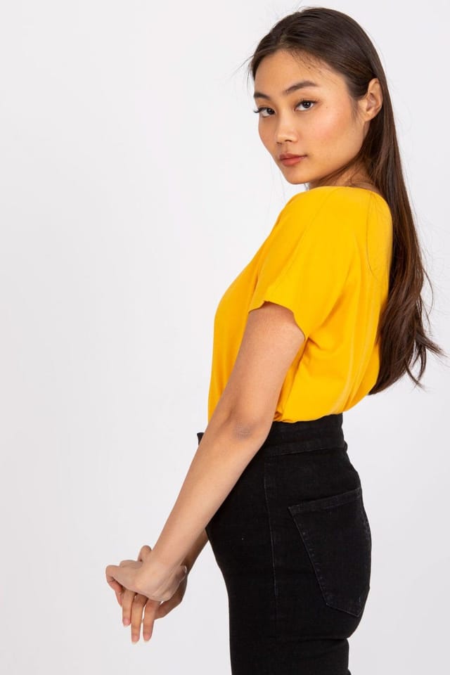 Love Lace Love Lace Women's Short Sleeve Heart Neck T-Shirt for Any Occasion Style 168498 in Yellow - 2